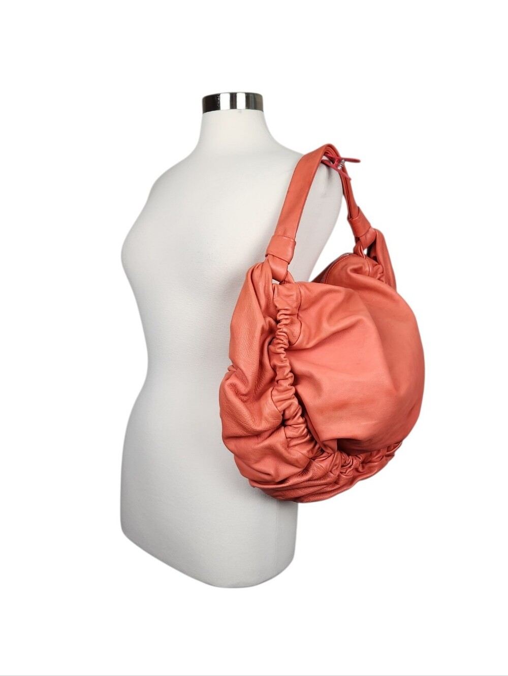 Marni Vintage Rouched Orange Leather Hobo Handbag Shoulder Bag Purse Luxury
